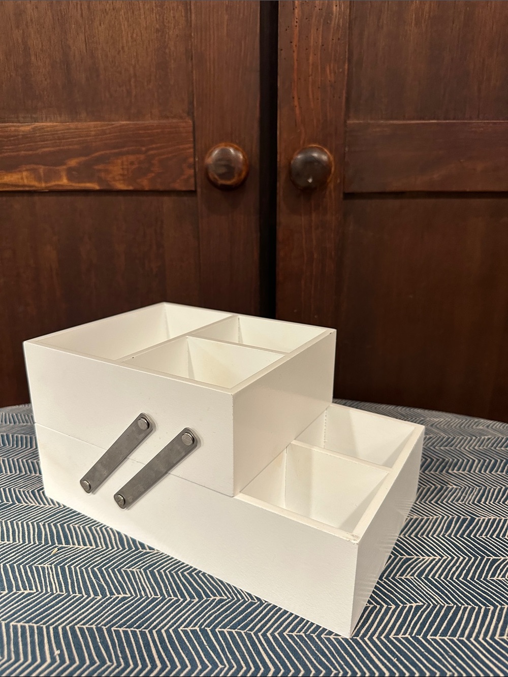 Wooden desk or bathroom organizer • metal hinges • multi use